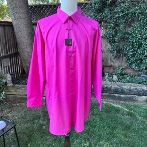 J. Ferrar L Solid Pink Slim Fit Long Sleeve Button-Up Casual Men's Shirt 34-35